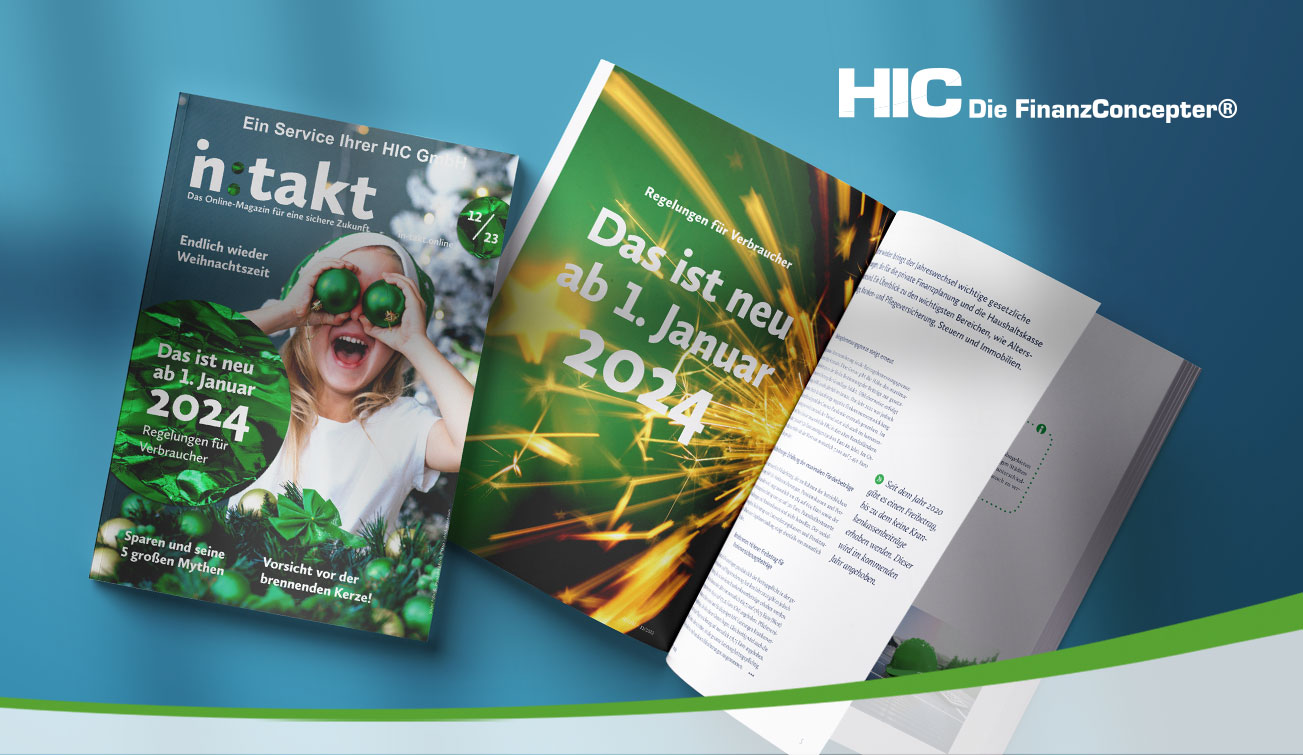 Titelbild und aufgeschlagene Seite des aktuellen HIC-GmbH Kundenmagazins intakt